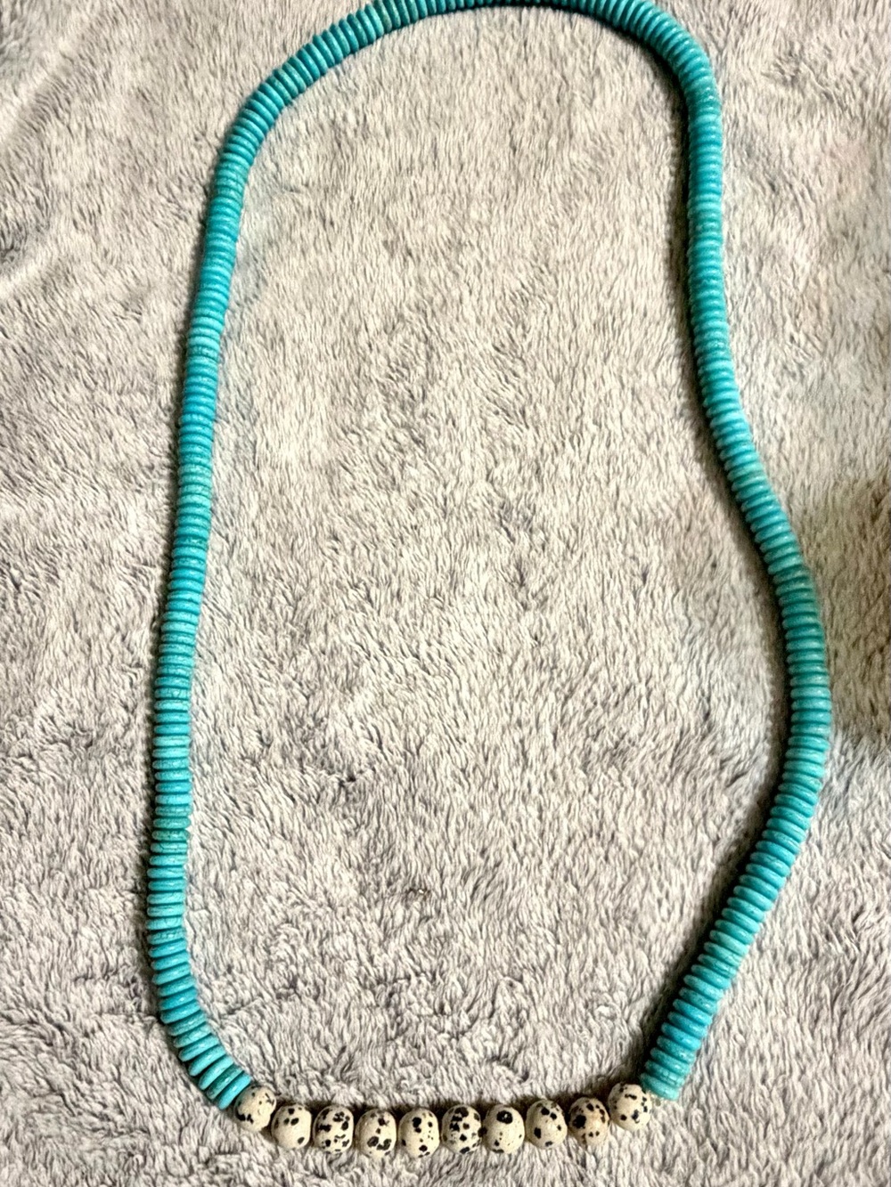 Turquoise Bead Necklace with Dalmatian Stone Accent